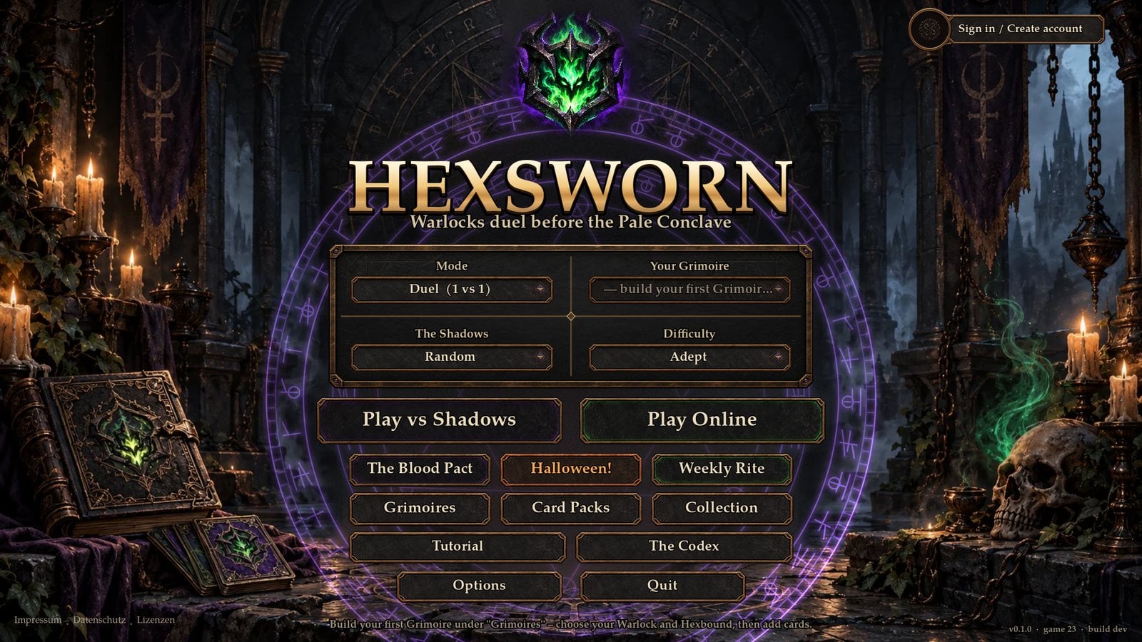 Hexsworn main menu